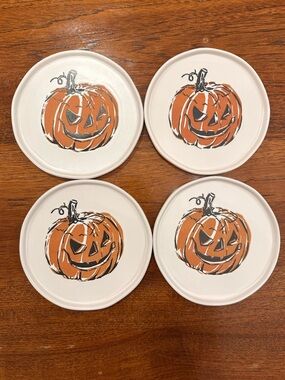 NEW Threshold Halloween Stoneware Appetizer Plate, Set of 4, Jack-o’-lantern